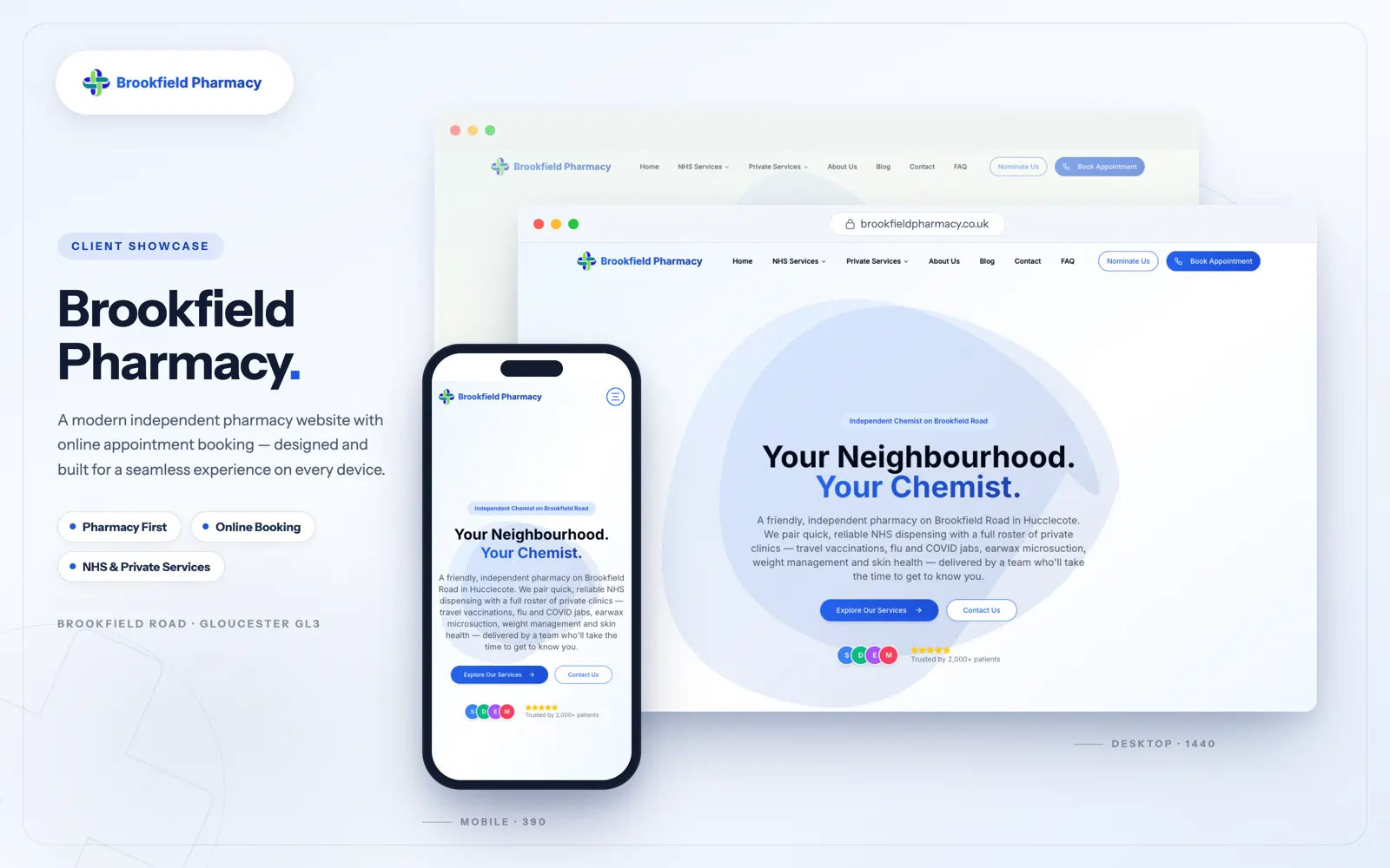 Brookfield Pharmacy website showcase — desktop and mobile
