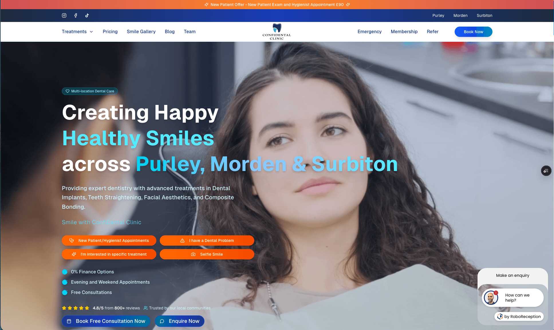 Dental website design London example showing Confidental Clinic hero section