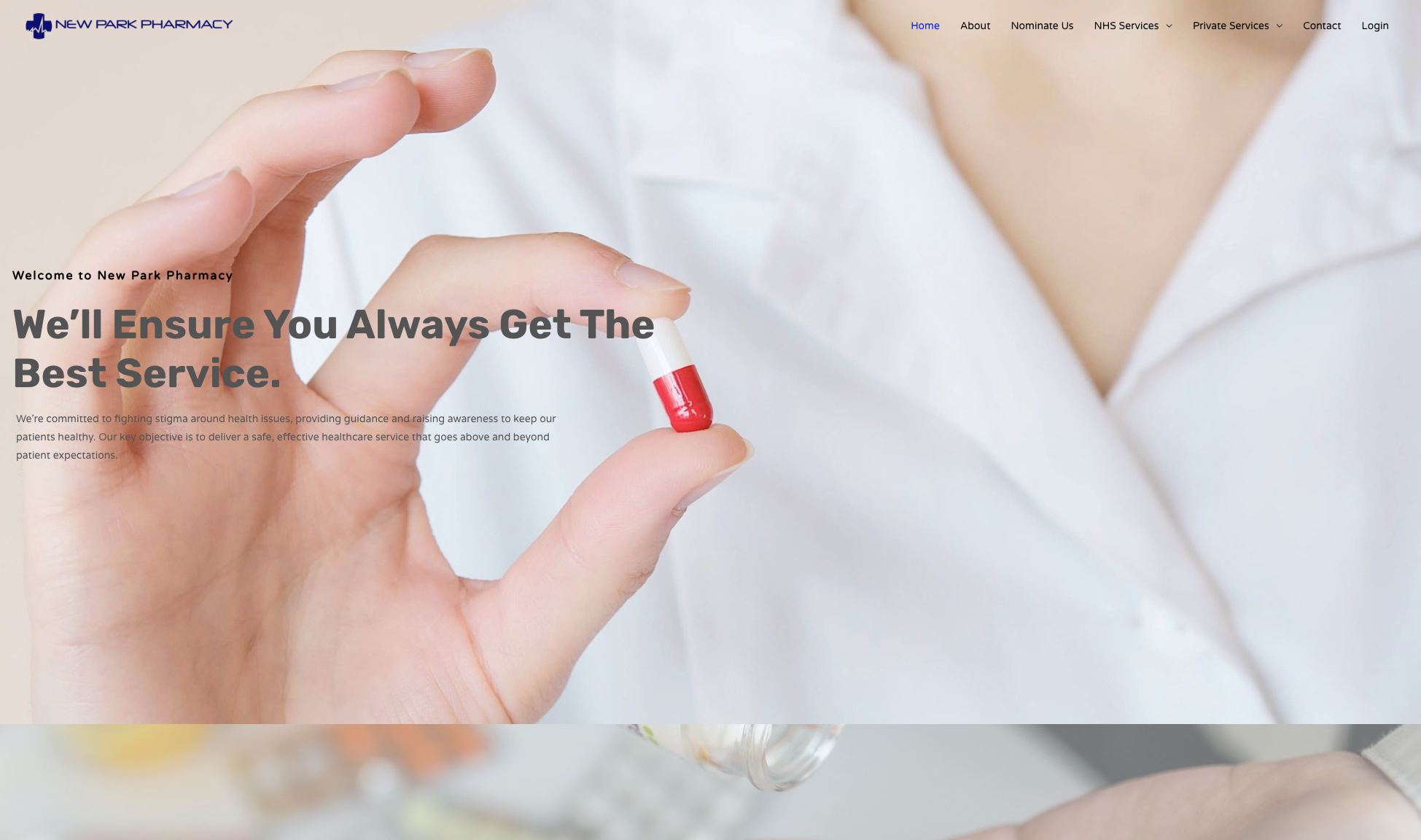 Pharmacy website design UK example highlighting travel clinic booking widget